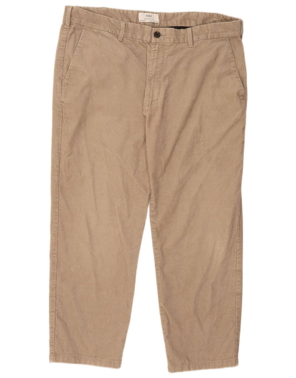 Marks & Spencer Herre Regular Fit Corduroy Bukser W40 L29 Beige Bomuld