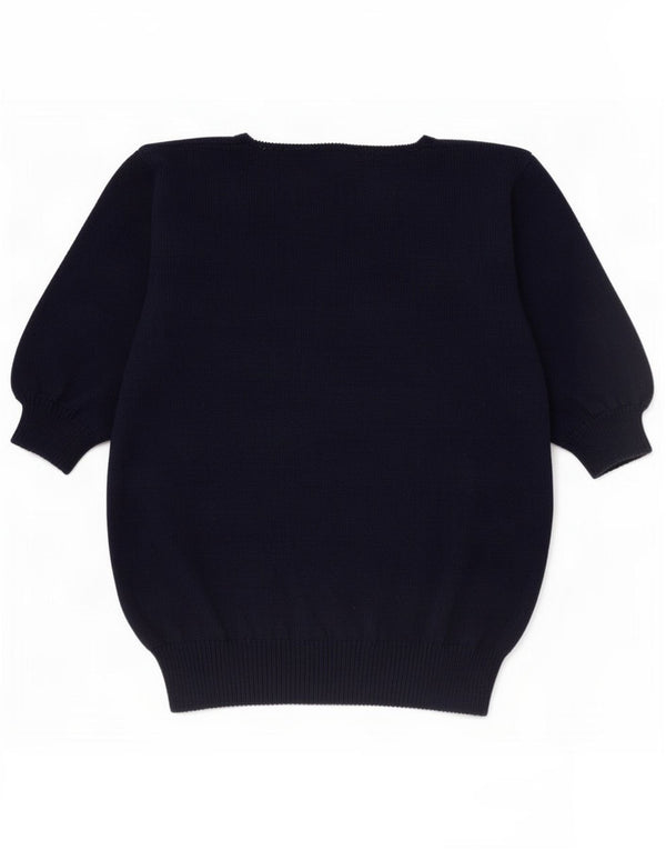 Vintage Womens Short Sleeve Boat Neck Jumper Sweater UK 16 Large Navy Blue