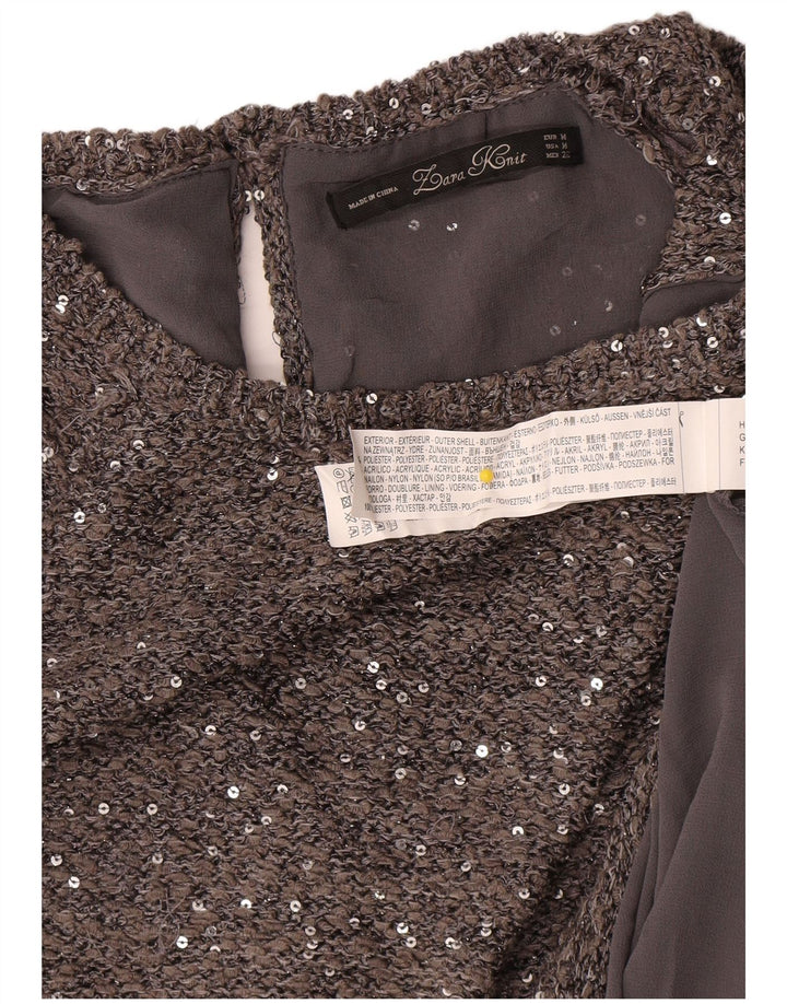 Zara Dame 3/4 ærmet Tunika Top UK 14 Medium Grey Flecked Polyester