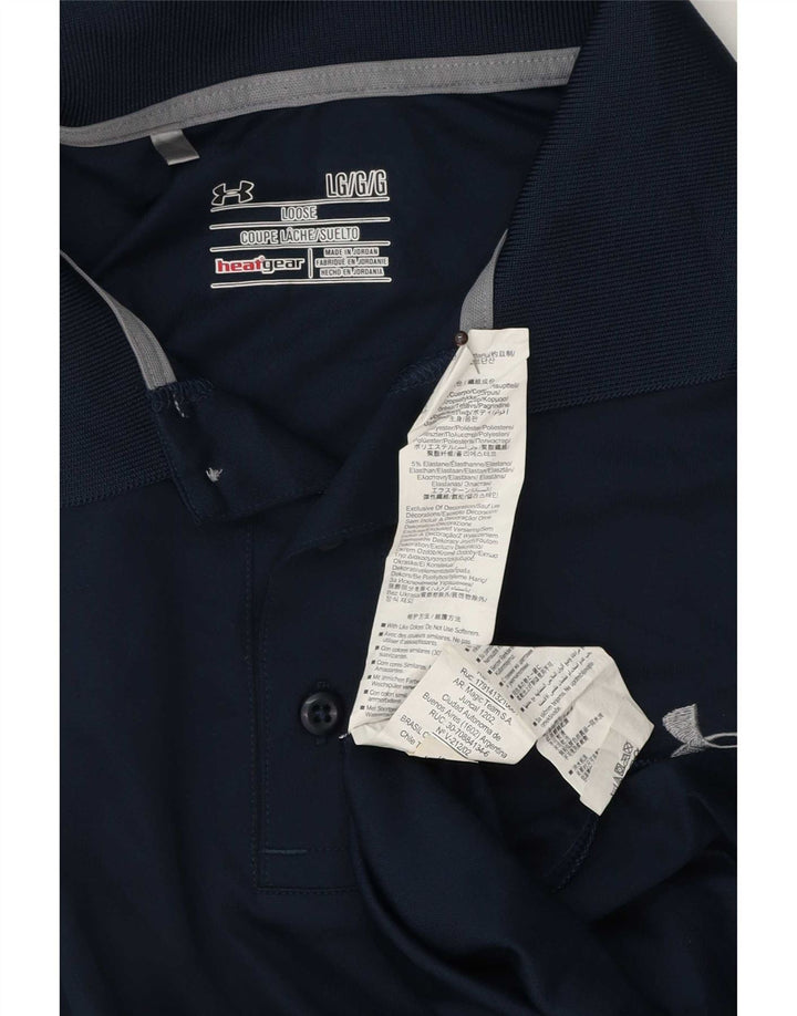 Under Armour Herre Heat Gear Polo Shirt Large Navy Blue Polyester