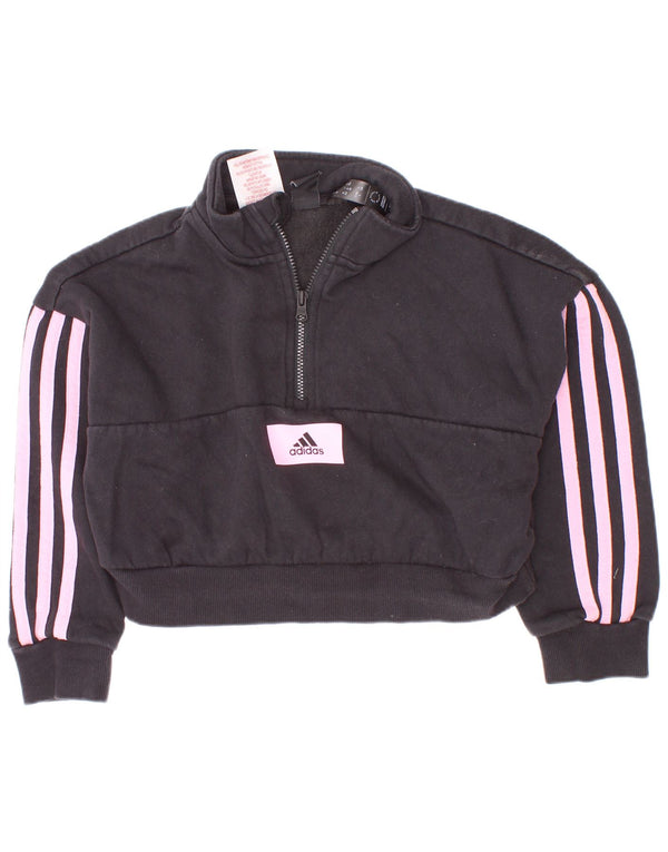 Adidas Girls Crop Zip Neck Sweatshirt Jumper 5-6 år Sort Bomuld