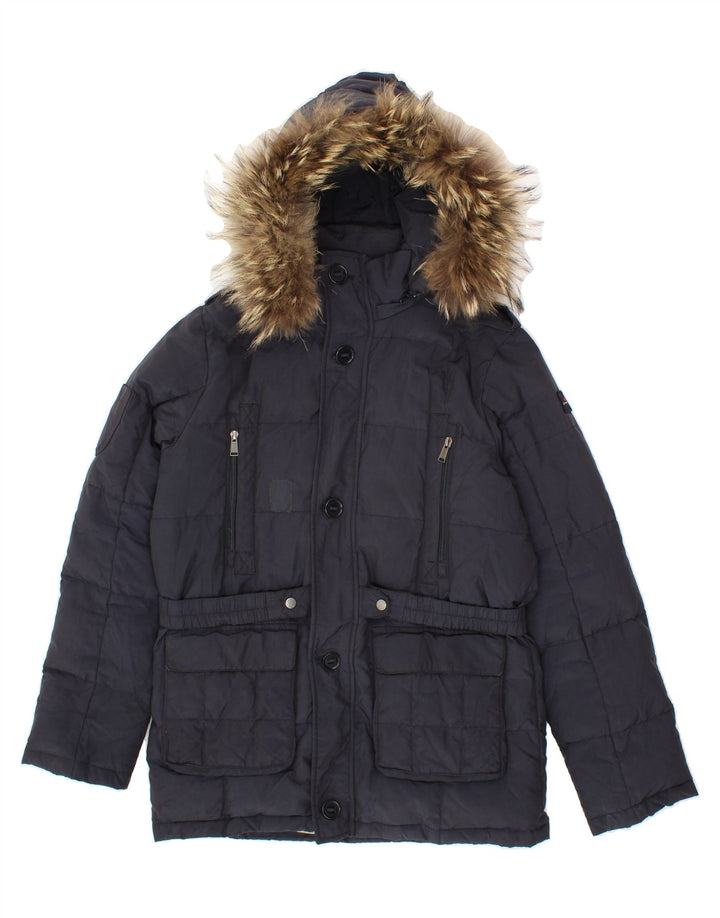 CANADIENS Boys Hooded Padded Jacket 15-16 Years Navy Blue Polyester Vintage Canadiens and Second-Hand Canadiens from Messina Hembry 