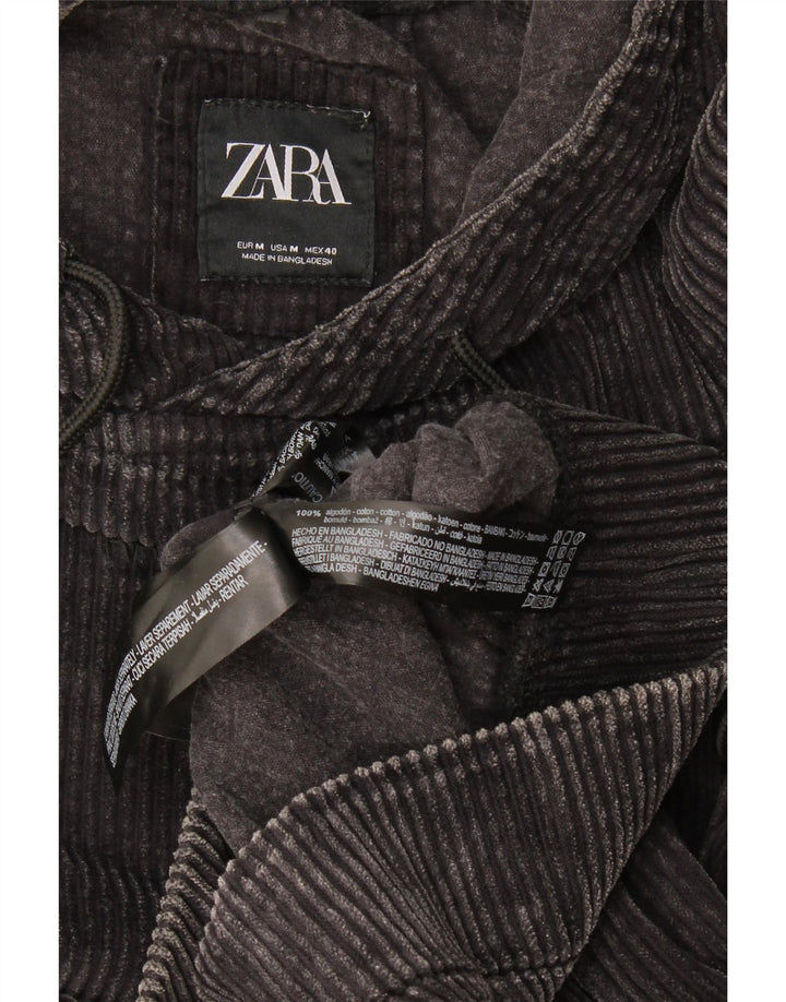 Zara Herre Corduroy Hoodie Jumper Medium Grey Bomuld