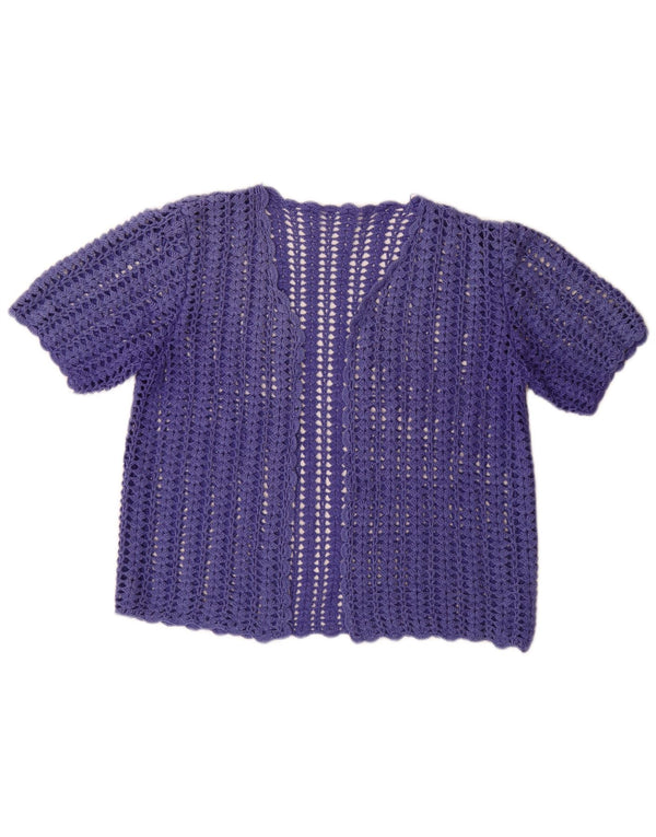 Vintage kortærmet hæklet cardigan sweater til kvinder UK 12 Medium Purple
