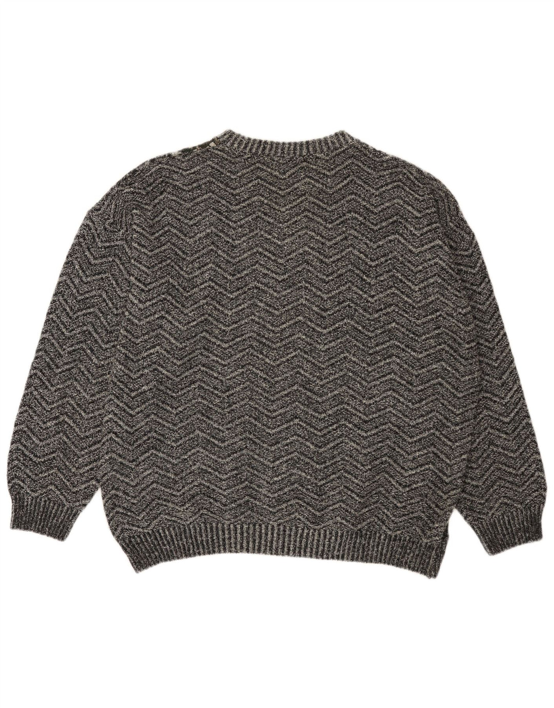 Vintage Herre sweater med rund hals XL Grå Patchwork Alpaca uld