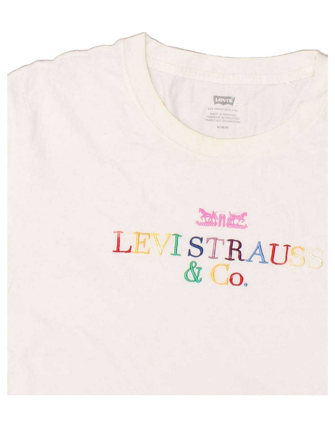 LEVI'S Womens Oversized Graphic T-Shirt Top UK 14 Medium White Vintage Levi's and Second-Hand Levi's from Messina Hembry 
