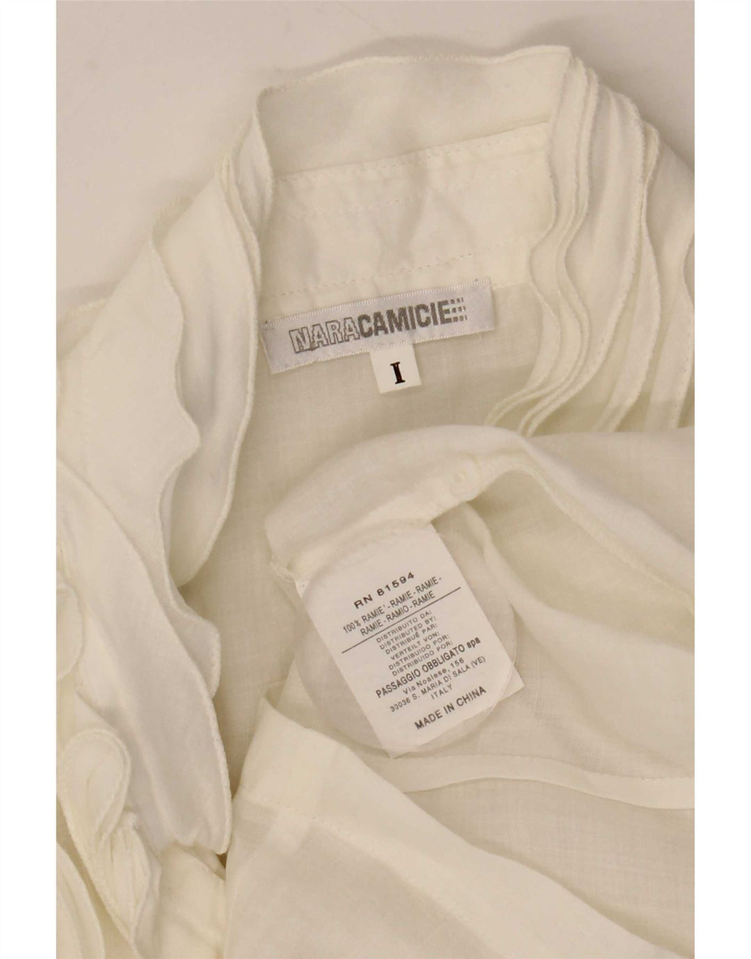 Naracamicie Dame 3/4 ærmer flæse front skjorte bluse UK 10 Small White