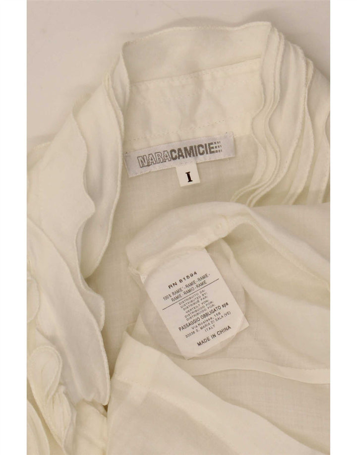 Naracamicie Dame 3/4 ærmer flæse front skjorte bluse UK 10 Small White