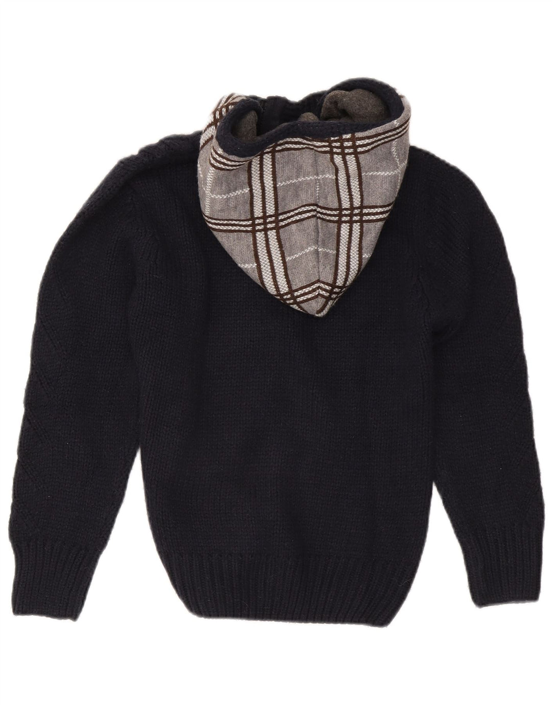 Zara Boys Hooded Button Neck Sweater Sweater 11-12 år Navy Blue Check