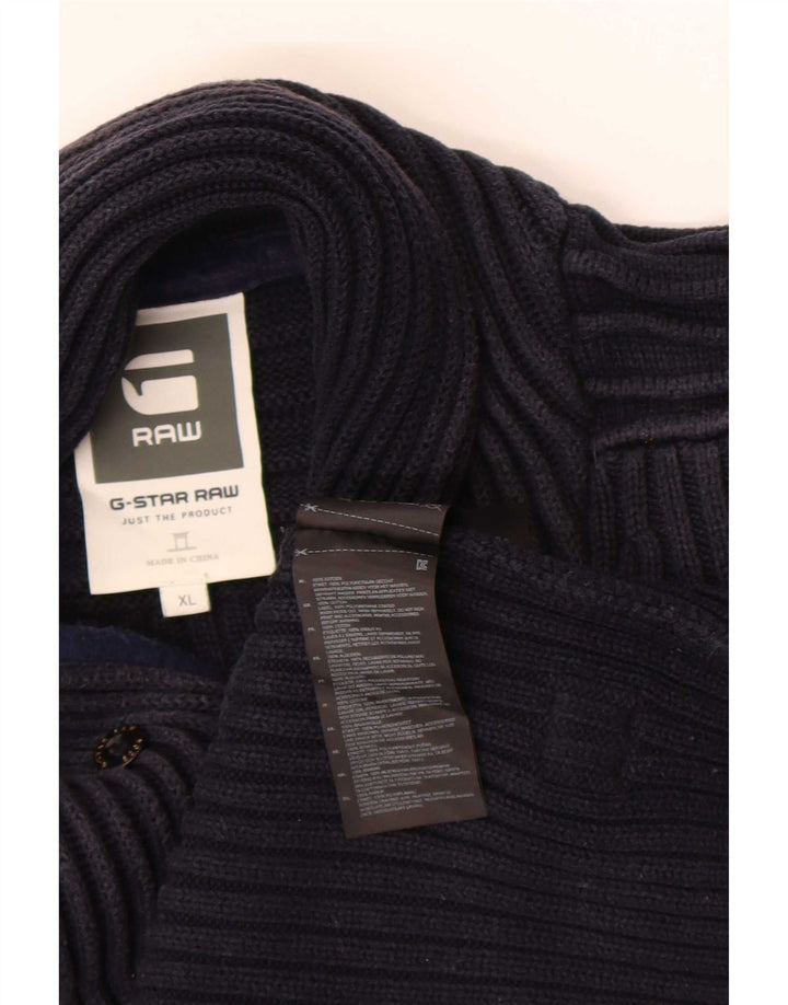 G-Star Herre Button Neck Jumper Sweater XL Navy Blue Bomuld