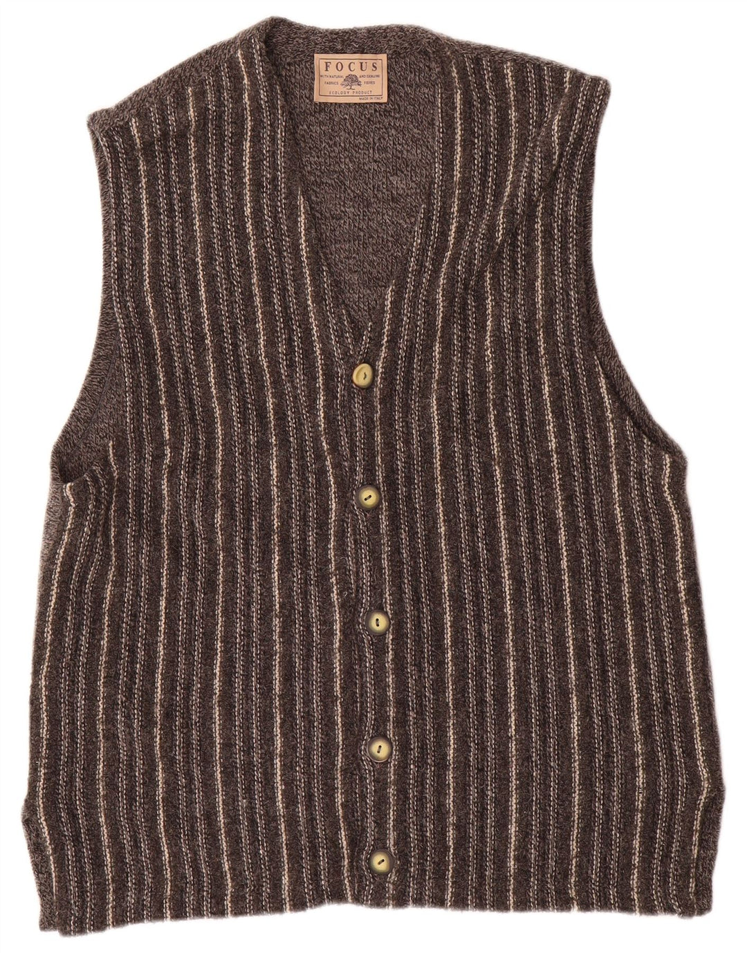 Vintage herre ærmeløs cardigan sweater mellemgrå stribet uld