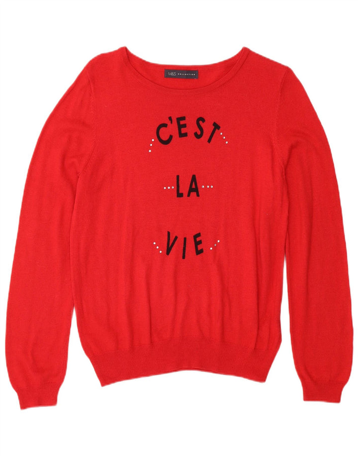 MARKS & SPENCER Dame grafisk bådhals sweater UK 18 XL Rød