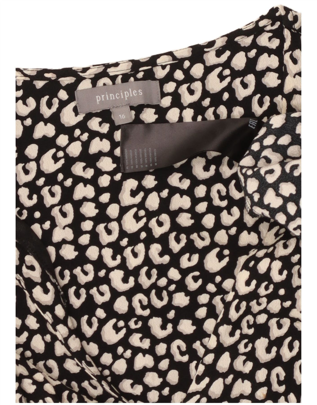 PRINCIPPER Kvinders 3/4-ærmet lagdelt kjole UK 16 Stort sort dyreprint