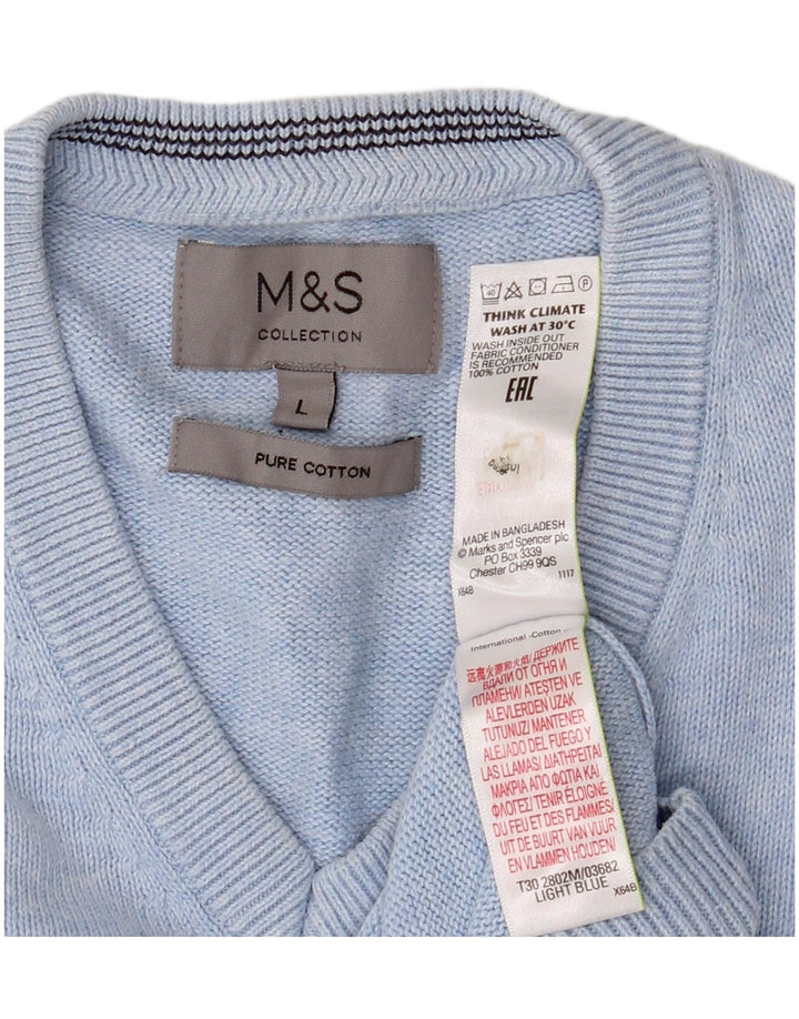 Marks & Spencer Herre V-hals sweater Stor blå bomuld