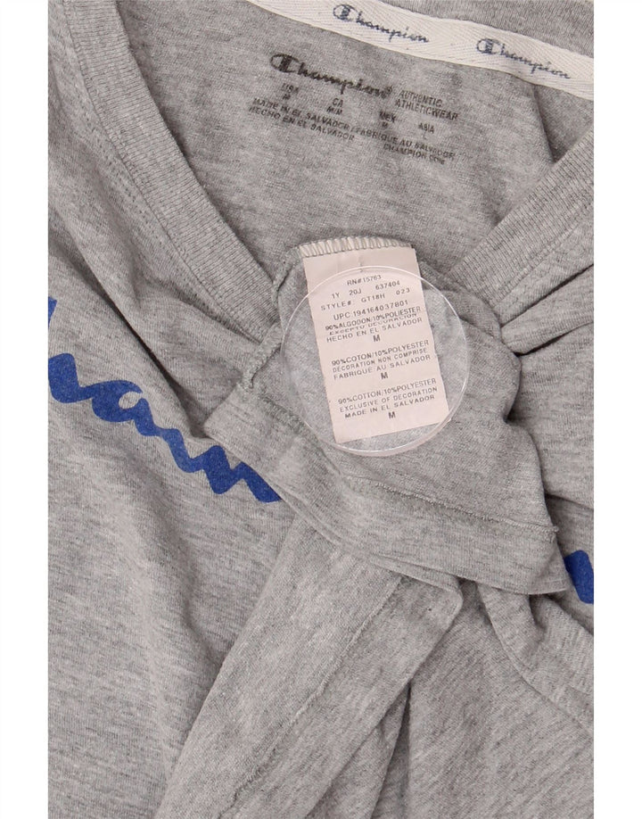 CHAMPION Dame Grafisk T-Shirt Top UK 12 Medium Grå Bomuld