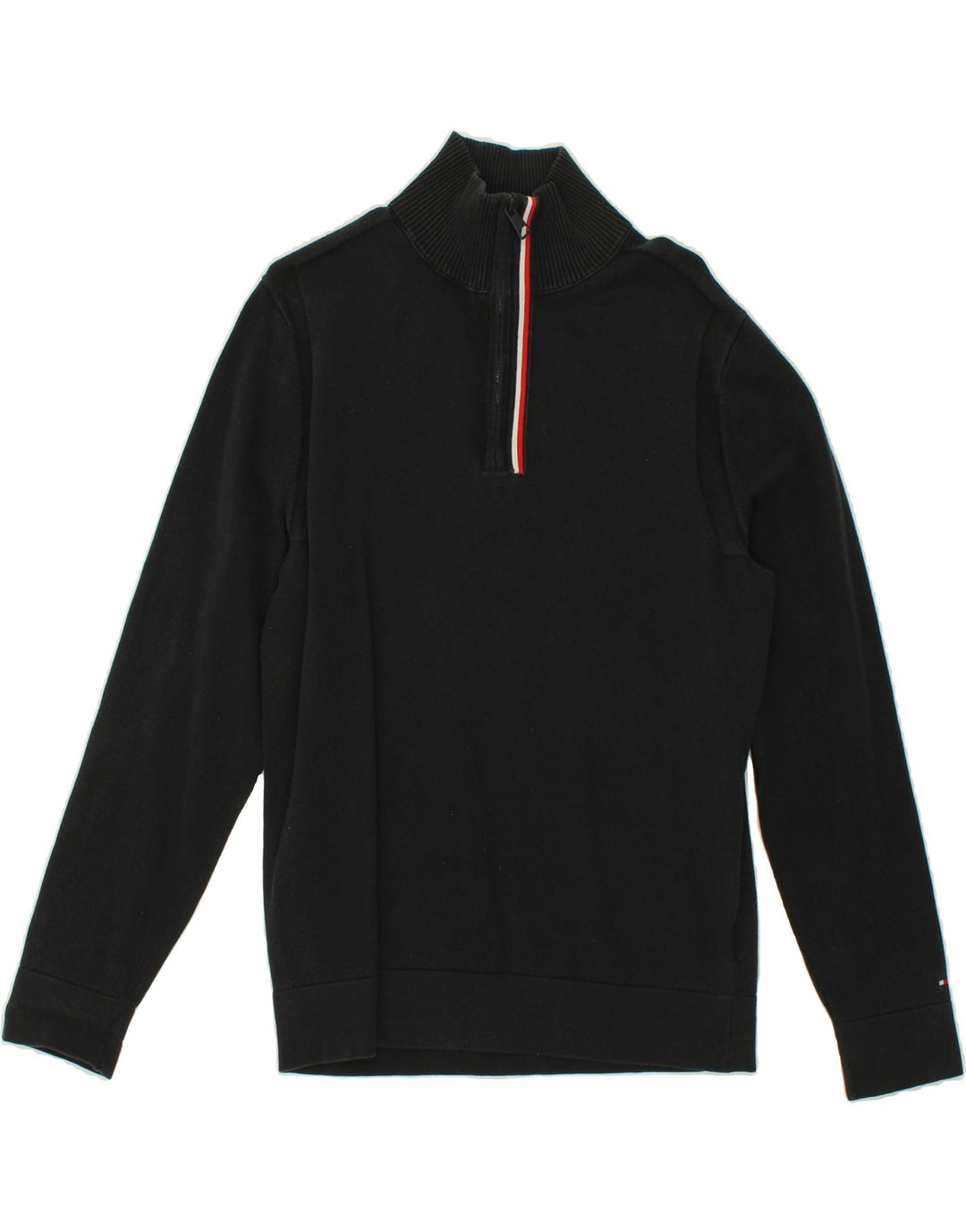 TOMMY HILFIGER Womens Zip Neck Sweatshirt Jumper UK 14 Medium Black Cotton Vintage Tommy Hilfiger and Second-Hand Tommy Hilfiger from Messina Hembry 