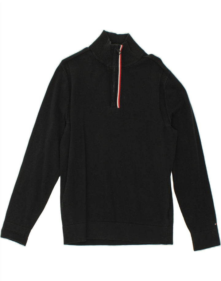 TOMMY HILFIGER Womens Zip Neck Sweatshirt Jumper UK 14 Medium Black Cotton Vintage Tommy Hilfiger and Second-Hand Tommy Hilfiger from Messina Hembry 