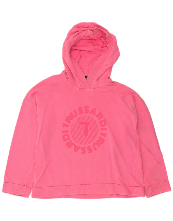 Trussardi Jeans Dame Grafisk Oversized Hoodie Jumper UK 14 Medium Pink