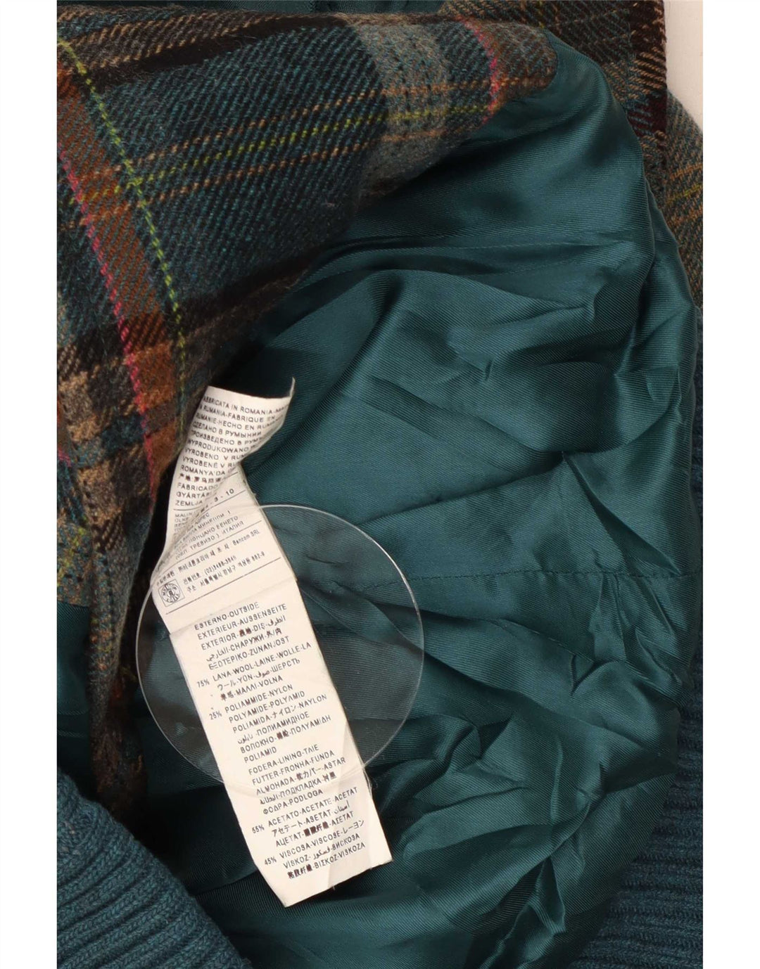 Benetton Womens Military Bomber Jacket IT 46 Large grøn ternet uld