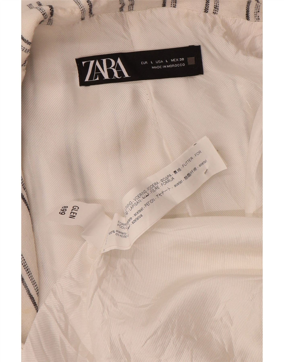 Zara Dame 3/4 ærmet åben blazerjakke UK 16 Stor hvidstribet acetat