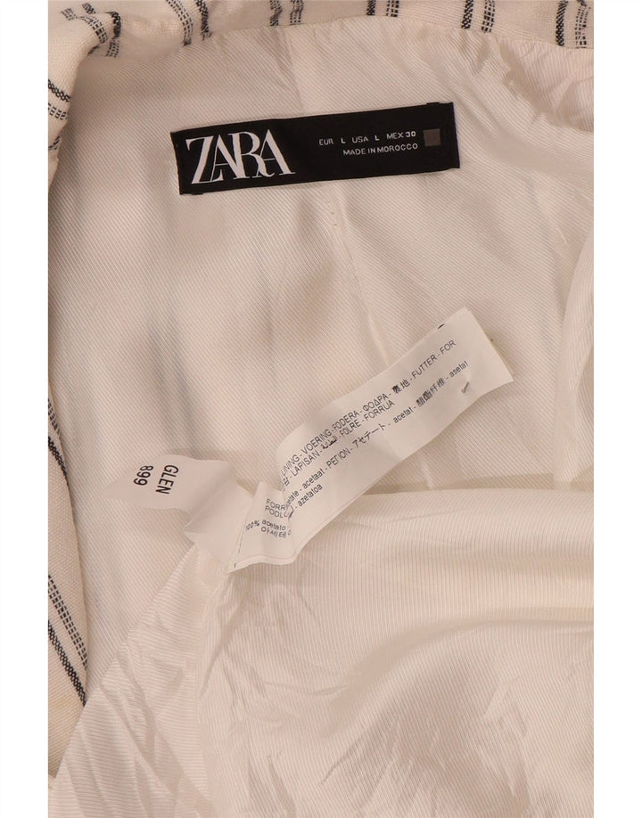 Zara Dame 3/4 ærmet åben blazerjakke UK 16 Stor hvidstribet acetat