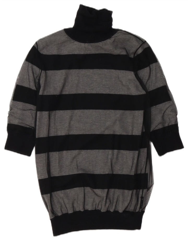 Armani Jeans Dame Roll Neck Jumper Sweater UK 12 Medium Grå Stribet