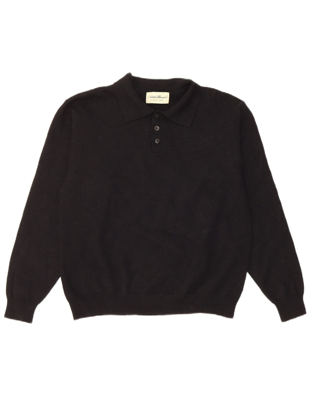 Eddie Bauer Herre Polo Neck Jumper Sweater Medium Sort Uld