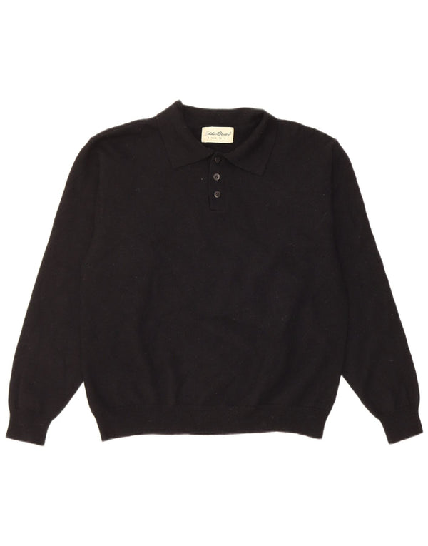 Eddie Bauer Herre Polo Neck Jumper Sweater Medium Sort Uld