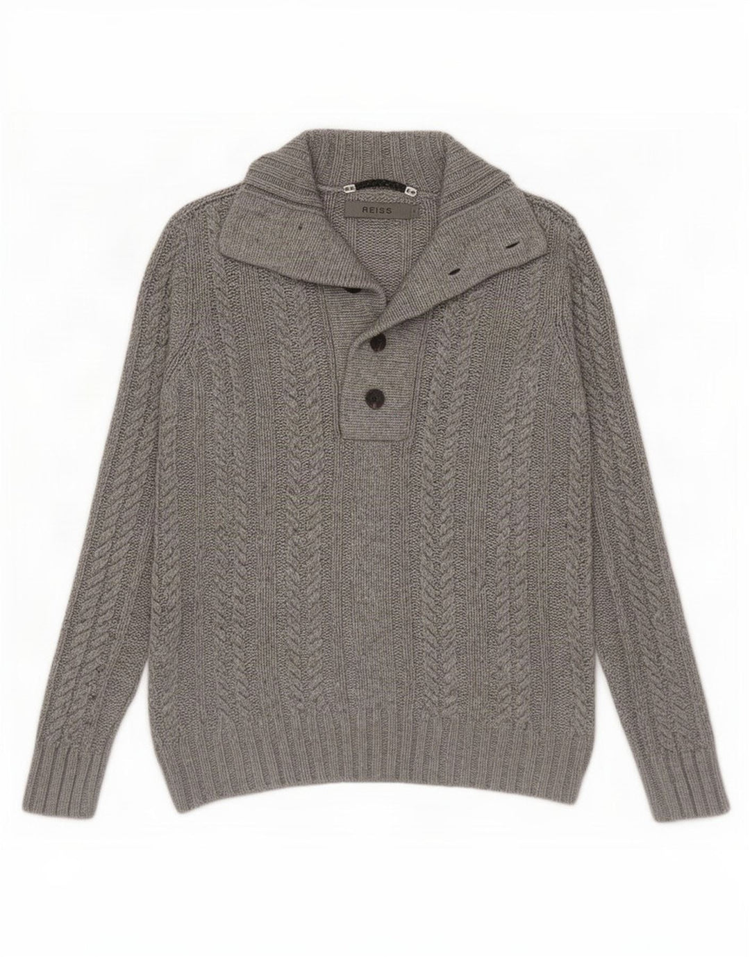 Reiss Herre Button Neck Jumper Sweater Small Grå Viscose
