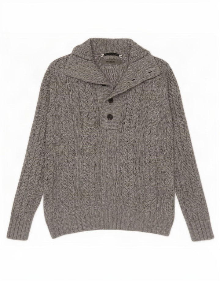 Reiss Herre Button Neck Jumper Sweater Small Grå Viscose