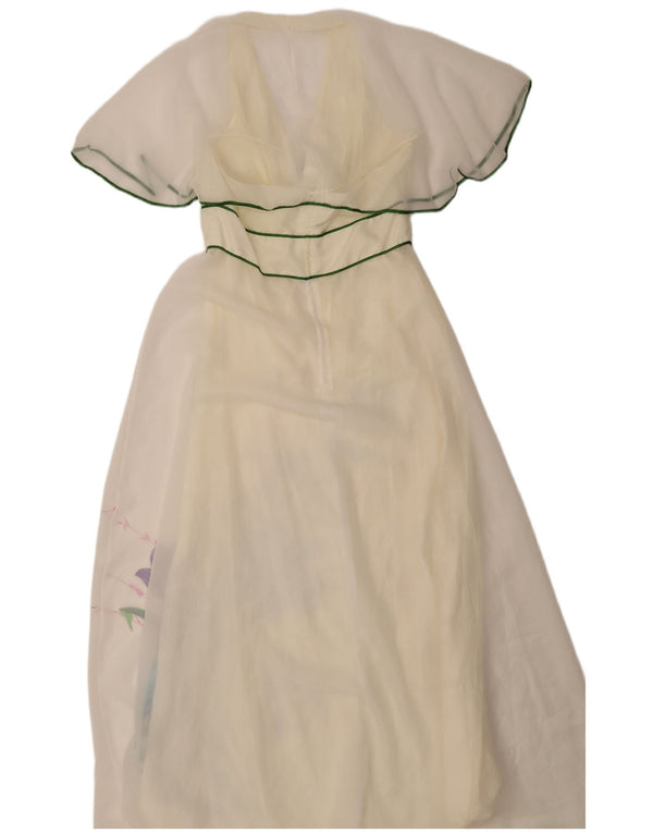 Vintage Dame Maxi Kjole IT 46 Large White Floral Polyester