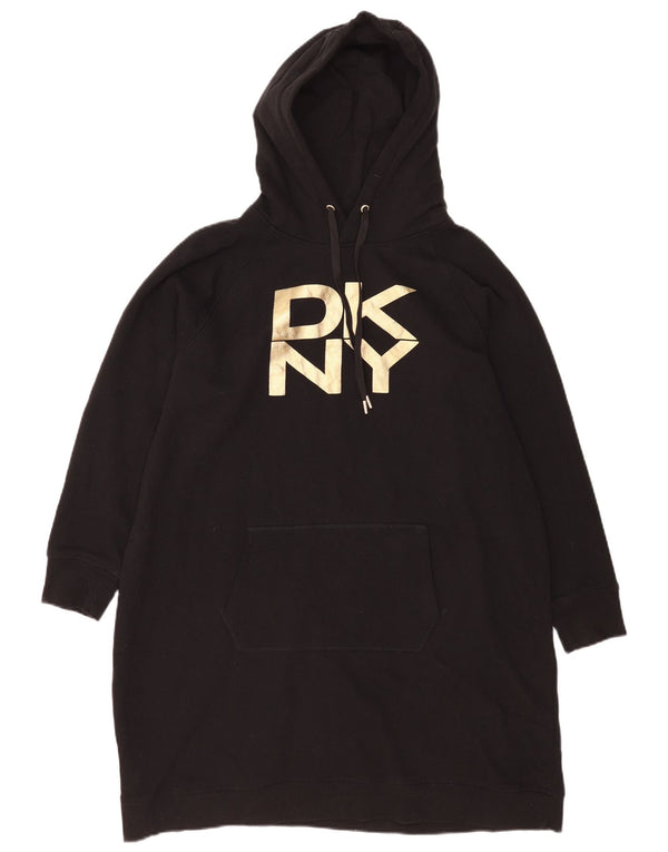 Dkny Dame Langærmet Grafisk Hættetrøje Kjole UK 18 XL Sort Bomuld