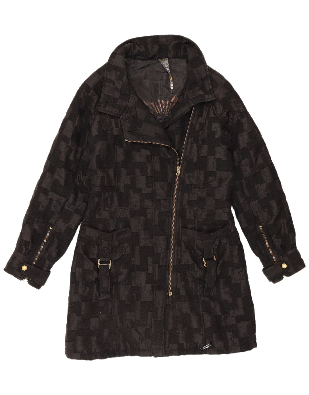 Desigual Dame Windbreaker Coat EU 40 Medium Sort Geometrisk