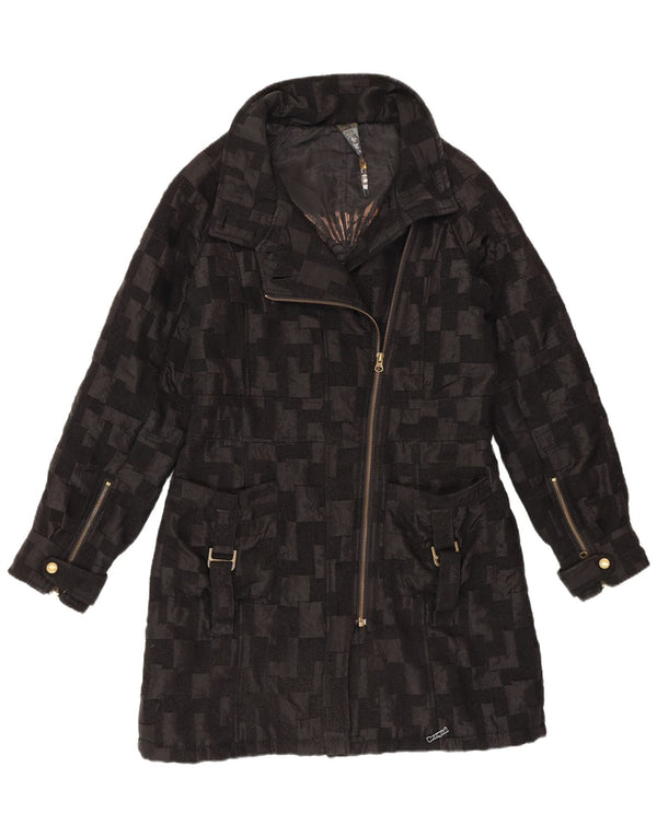 Desigual Womens Windbreaker Coat EU 40 Medium Black Geometric