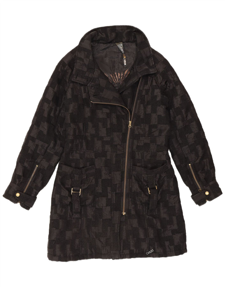 Desigual Dame Windbreaker Coat EU 40 Medium Sort Geometrisk