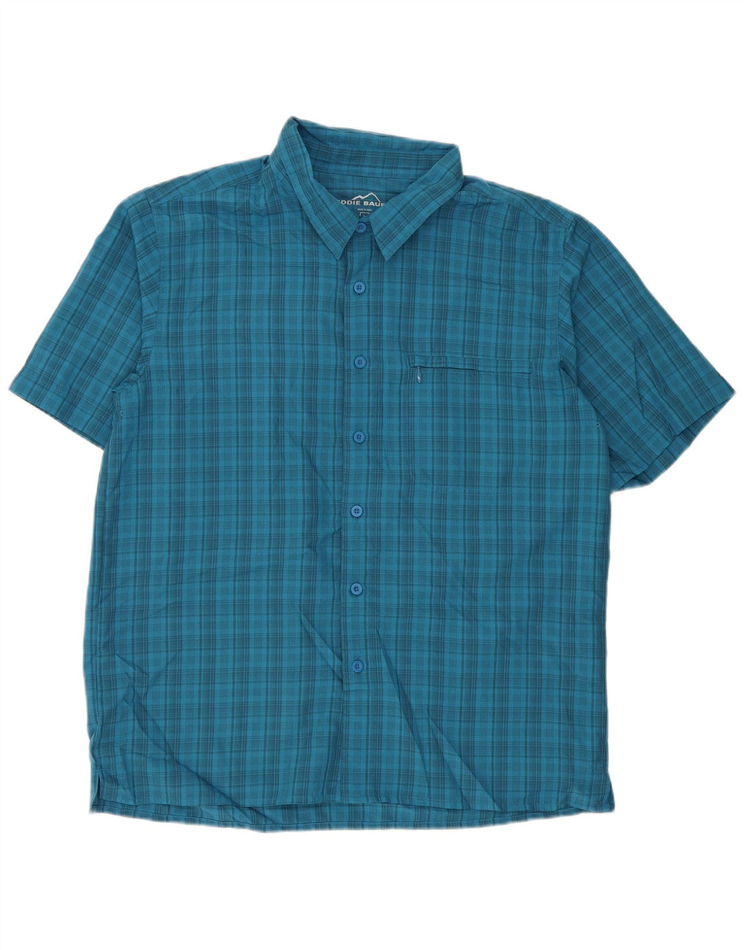 Eddie Bauer kortærmet herreskjorte stor blå ternet polyester