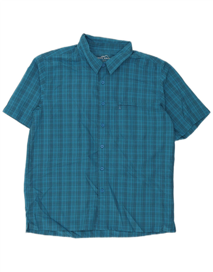 Eddie Bauer kortærmet herreskjorte stor blå ternet polyester