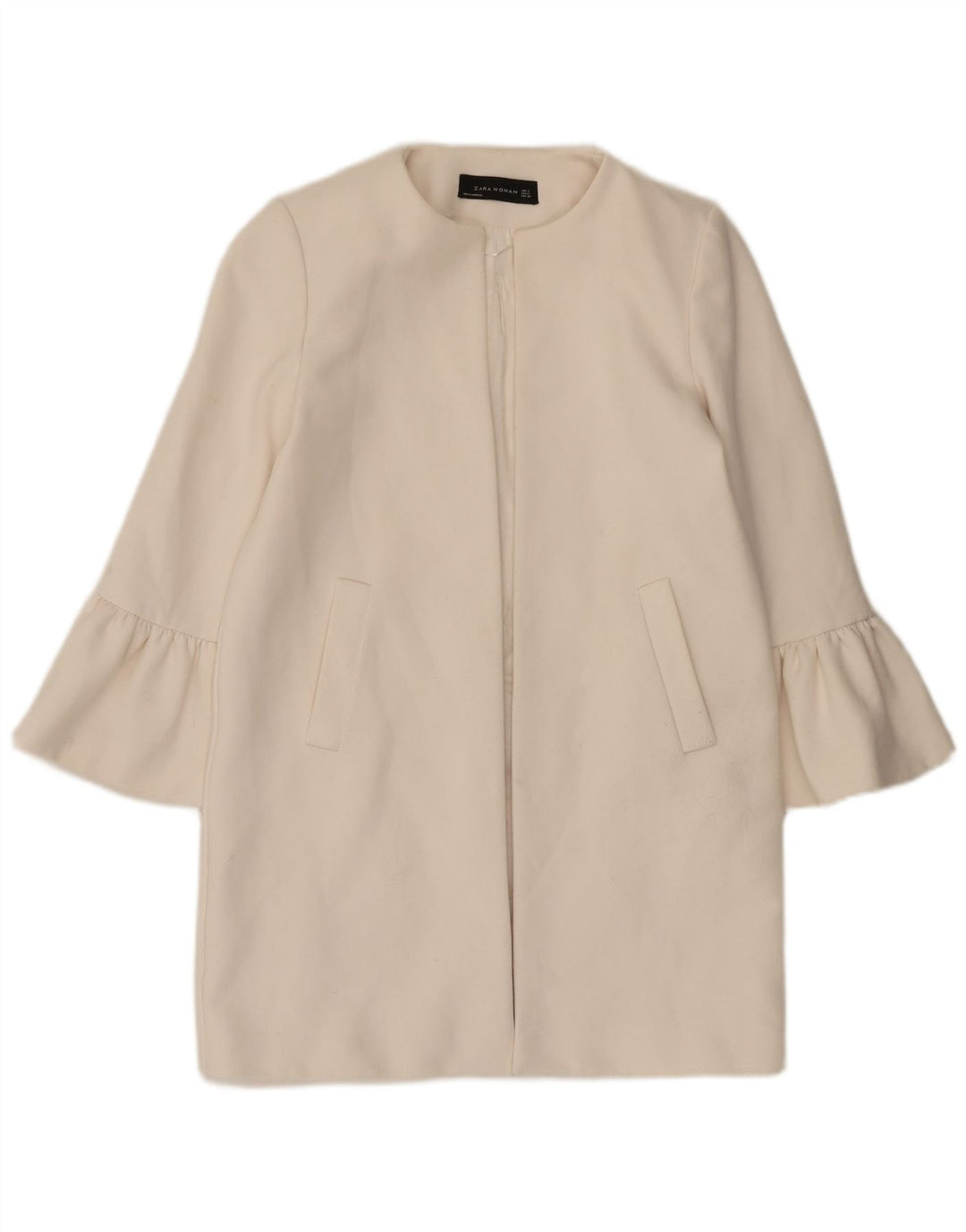 Zara Womens Longline Open Blazer Jacket UK 10 Small White Polyester