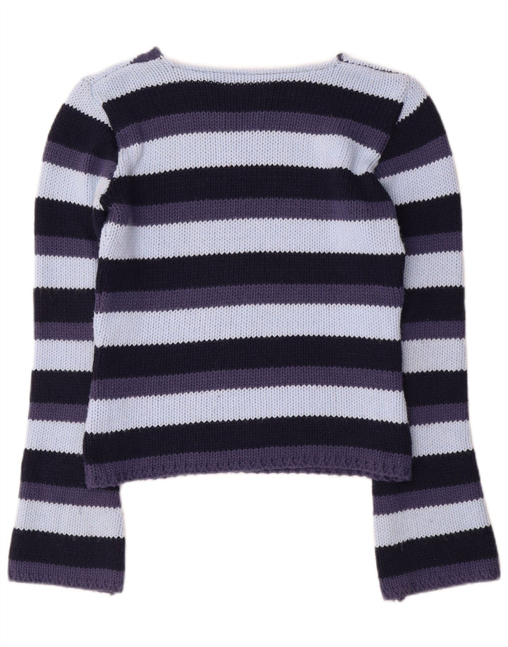 Vintage Dame V-hals Jumper Sweater UK 12 Medium Flerfarvet Stribet