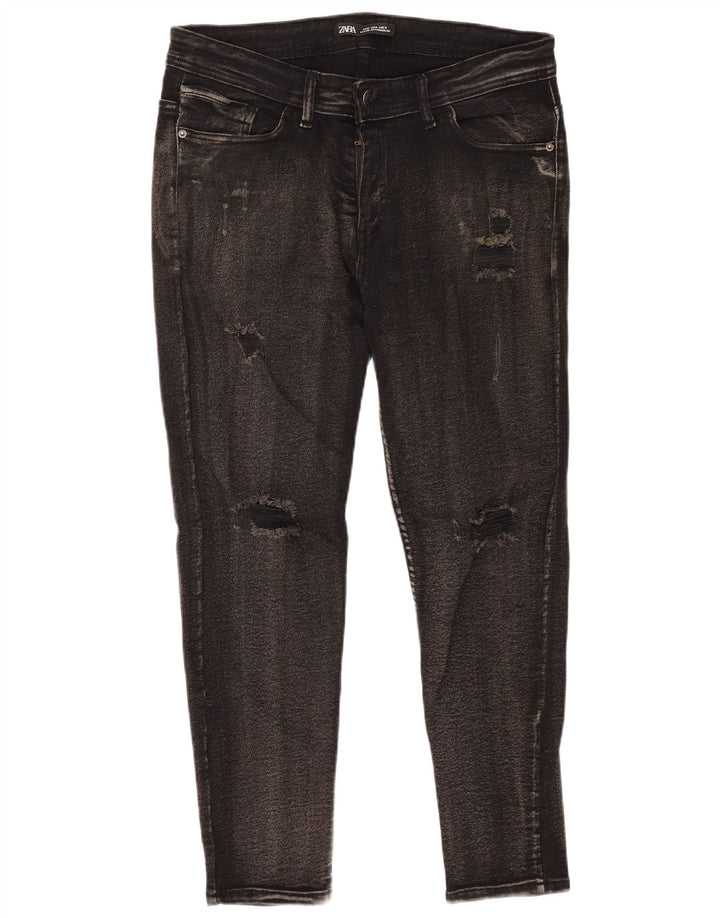 Zara Mens Distressed Skinny Jeans W36 L25 Sort Bomuld