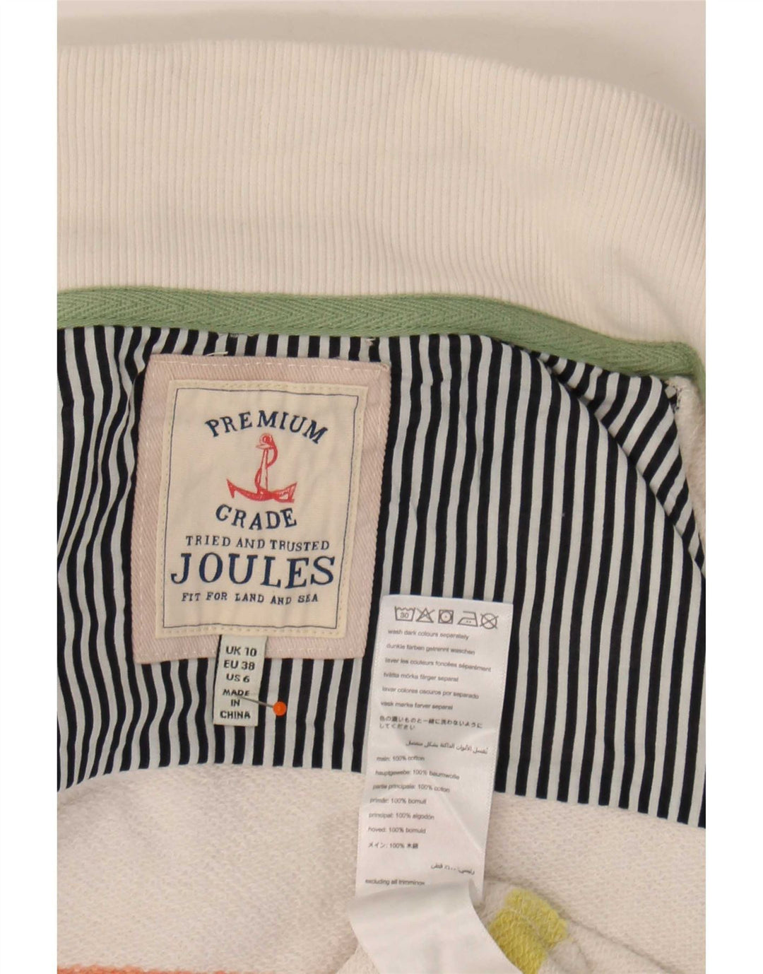 Joules Dame Button Neck Sweatshirt Jumper UK 10 Small White Striped