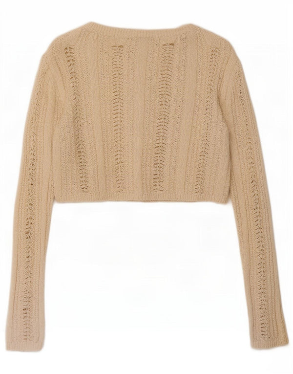 Zara Womens Crop Cardigan Sweater UK 10 Small Beige Bomuld