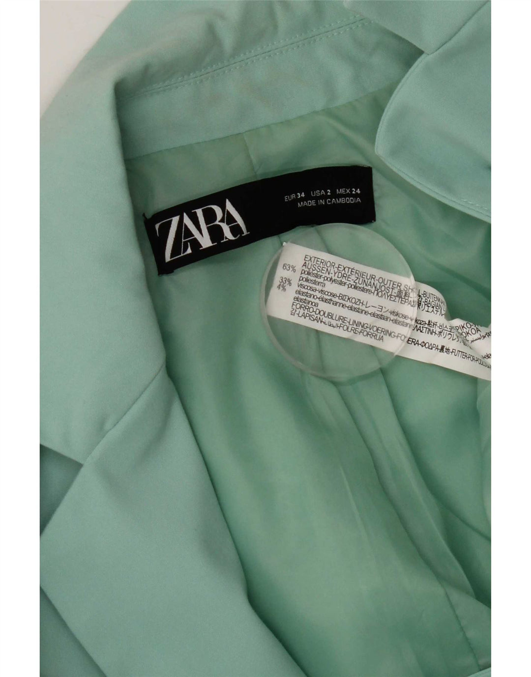 Zara Dame 1-knaps blazerjakke EU 34 2XS turkis polyester