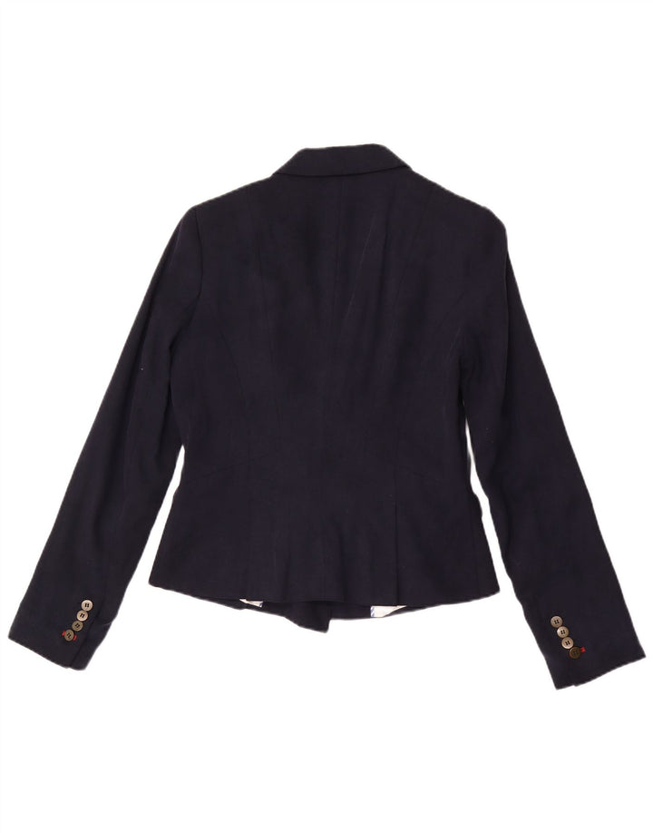 Zara Dame Dobbeltradet Blazer Jacket UK 12 Medium Navy Blue Lyocell