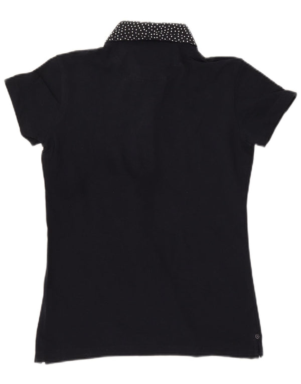 WOOLRICH Dame Slim Fit Polo Shirt UK 12 Mellem marineblå plettet bomuld