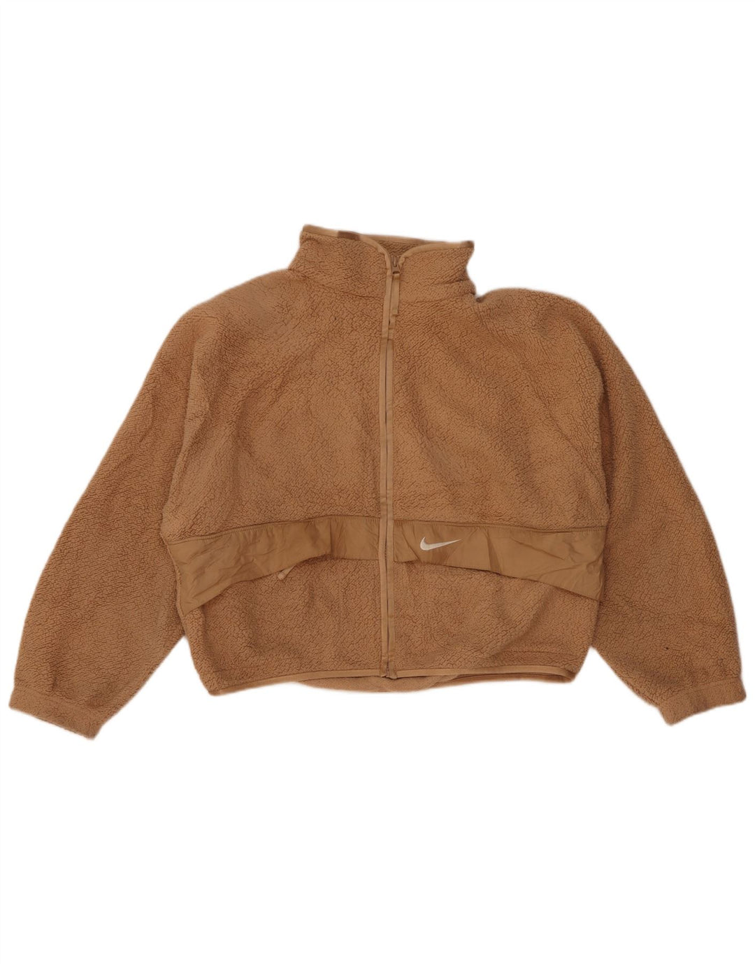 Nike Womens Crop Oversized Fleecejakke UK 10 Small Beige Polyester