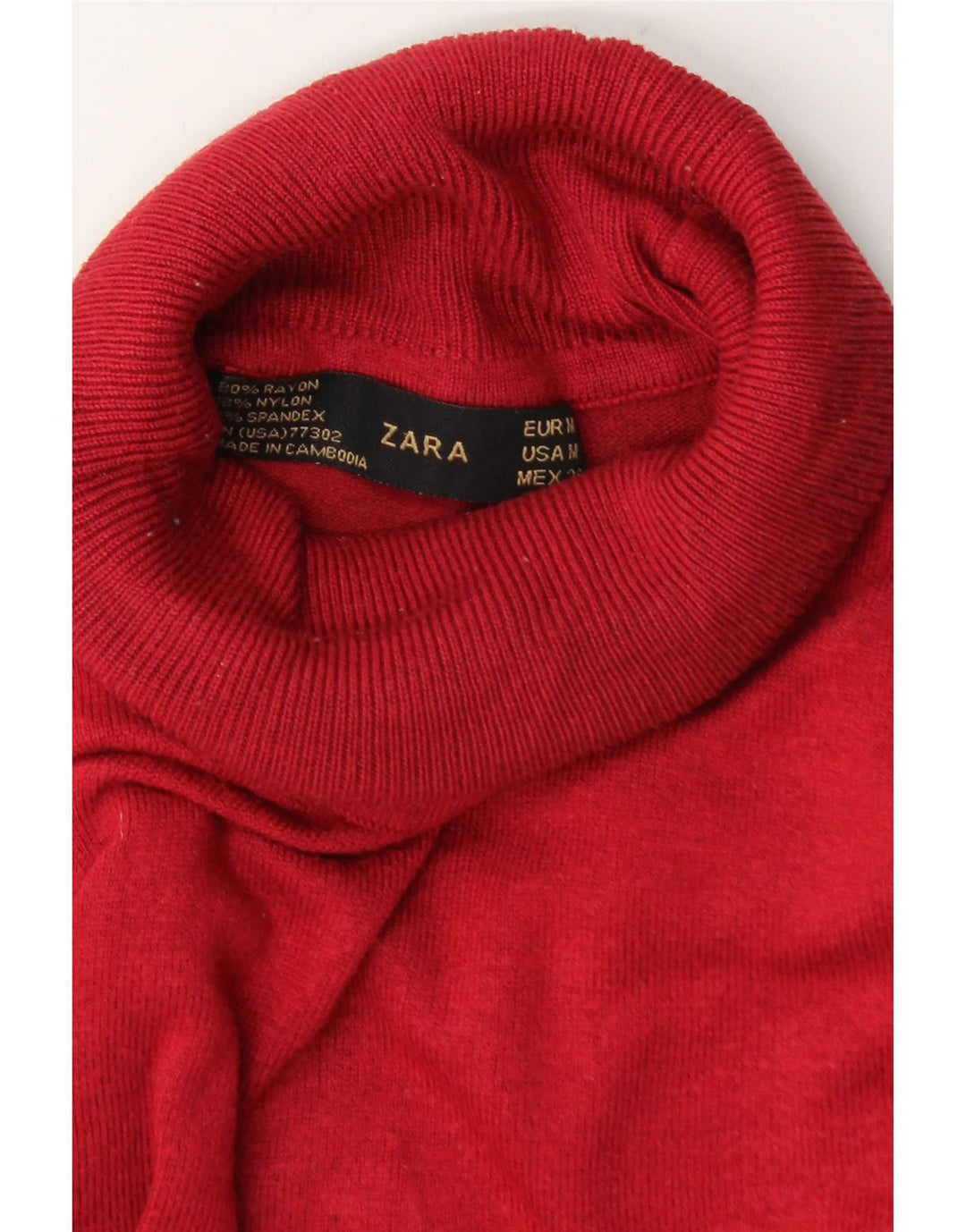 Zara Dame Roll Neck Jumper Sweater UK 14 Medium Burgundy Rayon