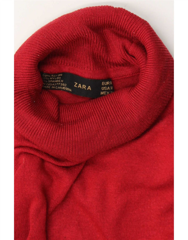 Zara Dame Roll Neck Jumper Sweater UK 14 Medium Burgundy Rayon