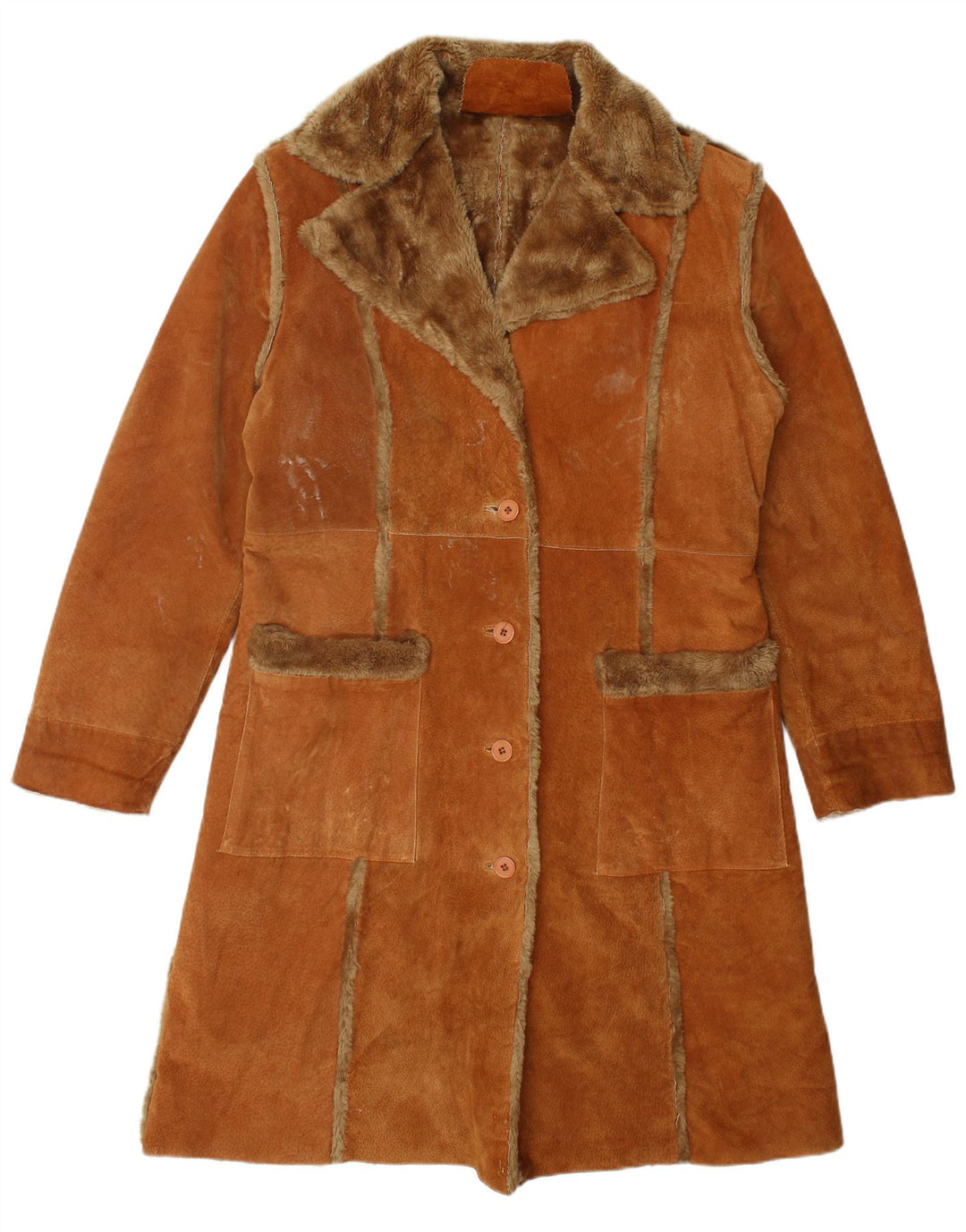 Vintage Dame Shearling Coat UK 18 XL brunt læder