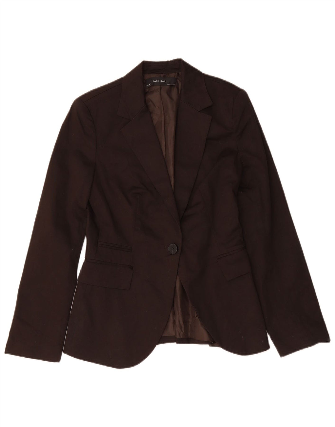 Zara Dame 1 Knap Blazer Jacket UK 10 Lille Brun Bomuld